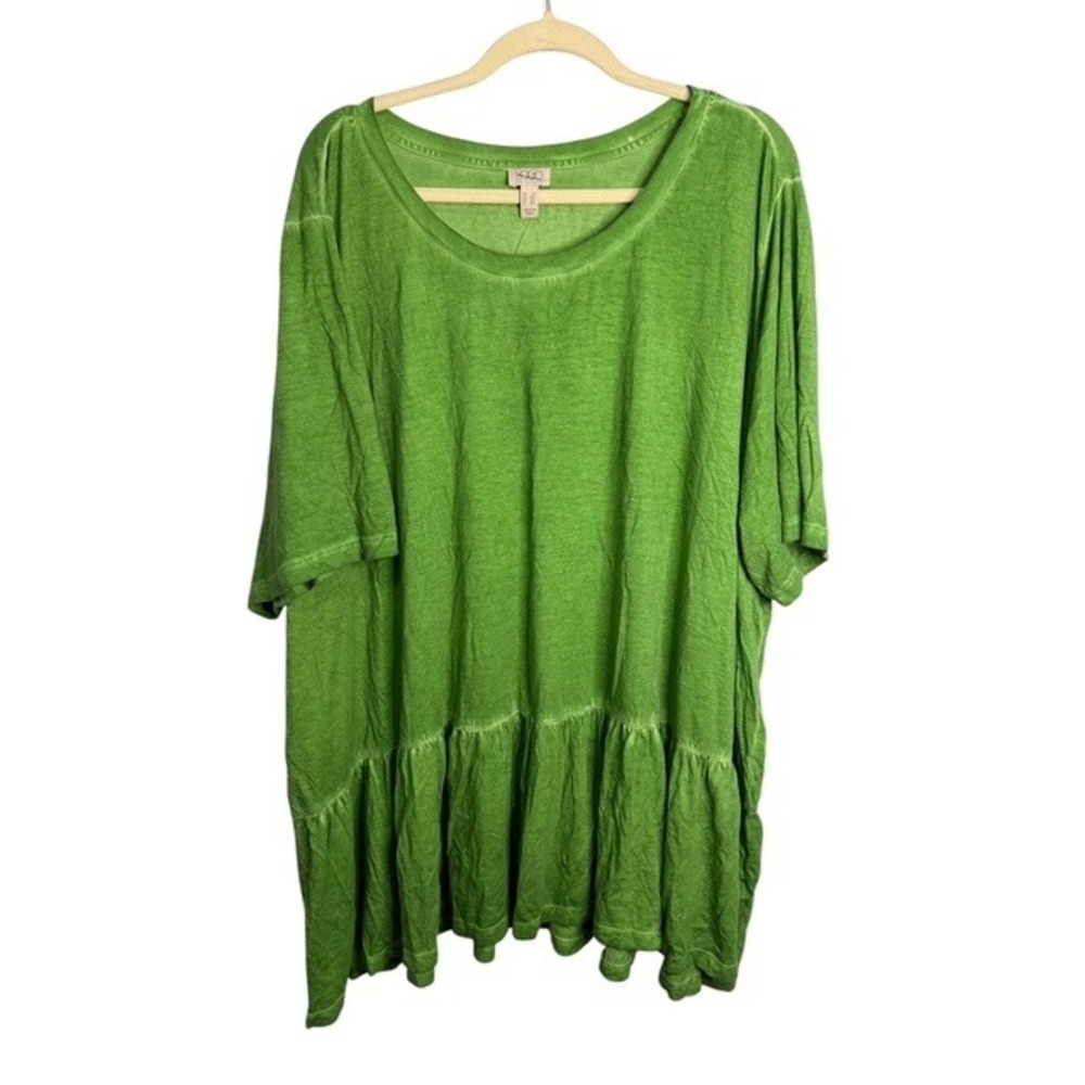 LOGO Lori Goldstein Blouse Tunic Dress Women's 5X Peplum Hem Knit Green